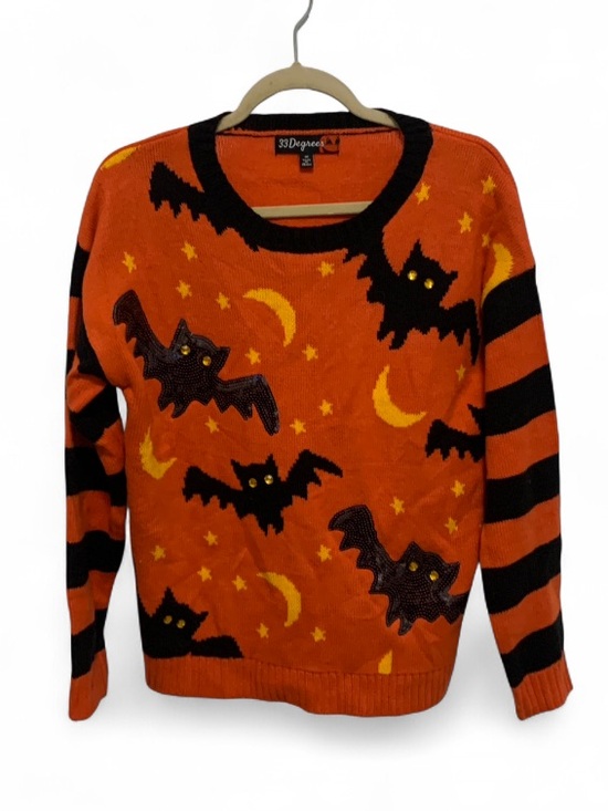 33 Degrees Sweaters - 33 Degrees Orange Sweater with Black Bat Graphics